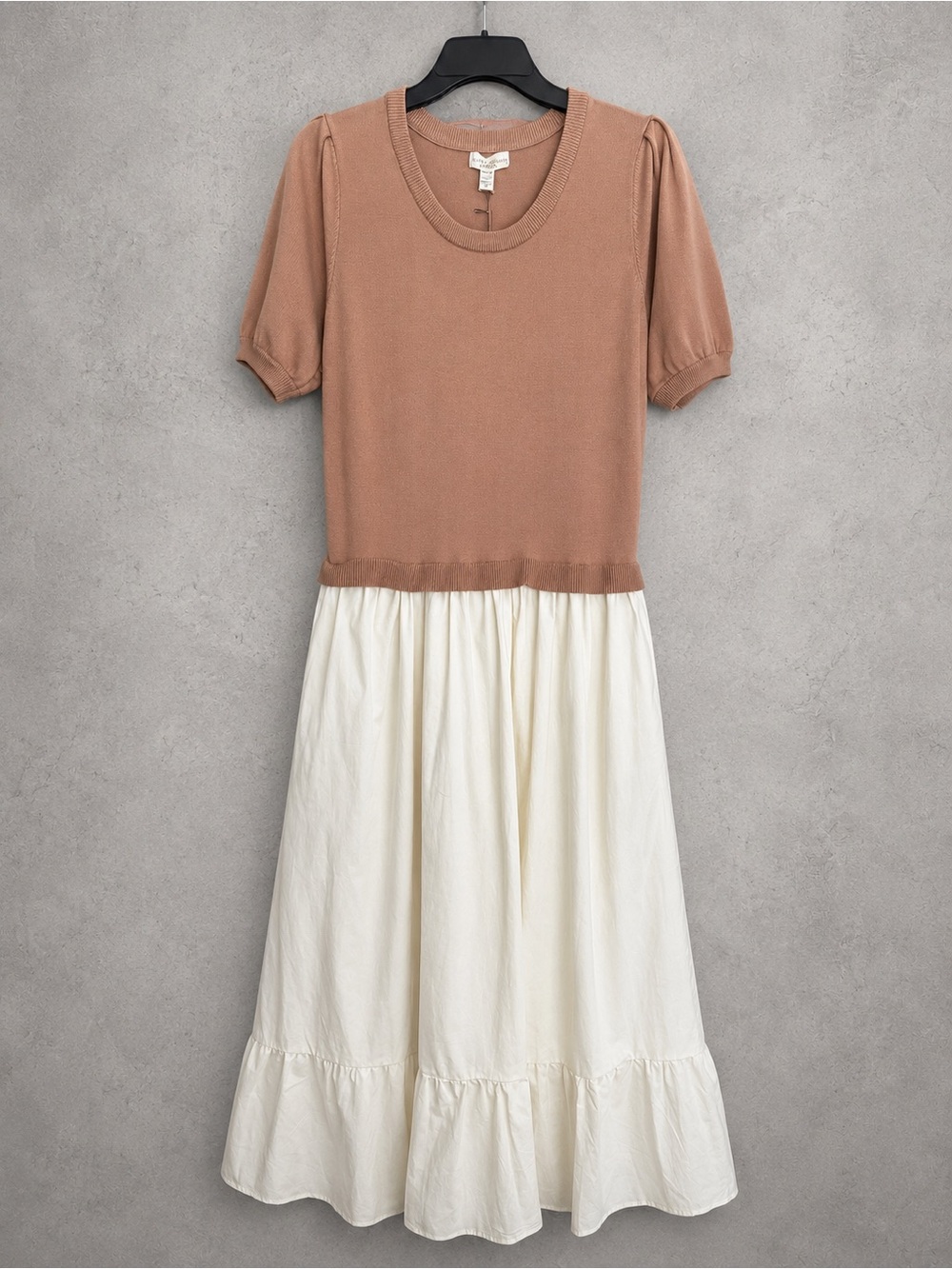 Cynthia Rowley NWT Mixed Media Maxi Dress Blush Cream Puff Sleeve Pockets M